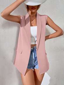 Chiquease Solid Shawl Neck Vest Blazer - Dusty Pink - View 4