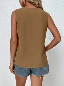SHEIN LUNE Guipure Lace Panel Blouse - Brown - View 2