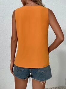 SHEIN LUNE Guipure Lace Panel Blouse - Orange - View 2