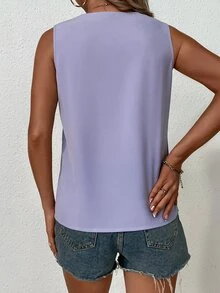 SHEIN LUNE Guipure Lace Panel Blouse - Lilac Purple - View 2