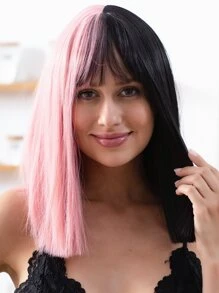 Short Straight Synthetic Wig With Bangs - Two-Tone - View 1