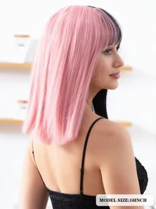 Short Straight Synthetic Wig With Bangs - Two-Tone - View 2