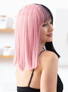 Short Straight Synthetic Wig With Bangs - Two-Tone - View 7