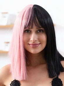 Short Straight Synthetic Wig With Bangs - Two-Tone - View 8