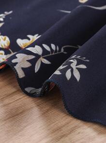 Girls Floral Print Cold Shoulder Belted Dress - Royal Blue - View 5