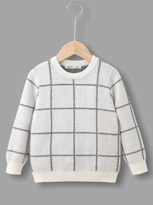 SHEIN Áo len cho bé trai tập đi Tương phản ràng buộc Sọc ca rô Giải trí - Màu Xám nhạt - Xem 1