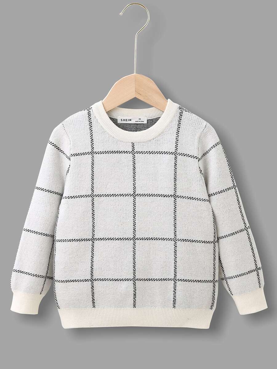 SHEIN Áo len cho bé trai tập đi Tương phản ràng buộc Sọc ca rô Giải trí - Màu Xám nhạt - Xem 1