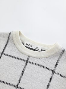 SHEIN Áo len cho bé trai tập đi Tương phản ràng buộc Sọc ca rô Giải trí - Màu Xám nhạt - Xem 6