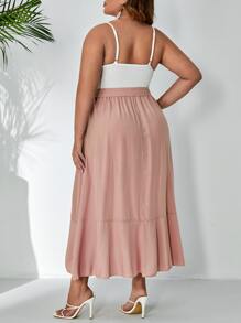 SHEIN VCAY Plus Contrast Lace Belted Cami Dress - Dusty Pink - View 2