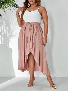 SHEIN VCAY Plus Contrast Lace Belted Cami Dress - Dusty Pink - View 4