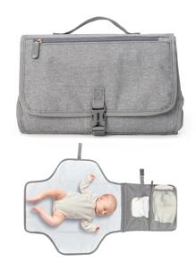 Przenośna mata do przewijania pieluch dla niemowląt - torba podróżna do przewijania pieluch dla niemowląt z kieszenią na chusteczki, inteligentna mata do przewijania, zestaw do podróży dla niemowląt, prezent dla noworodka dziewczynki i chłopca - szary, klasyczny - Szary - Zobacz 1