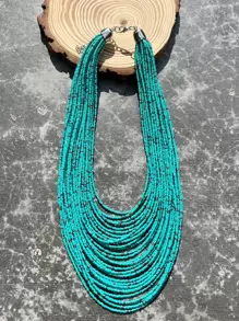 Two Tone Beaded Layered Necklace - Multicolor - View 4