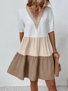 Breezaya Đầm Viên lá sen Khối Màu Giải trí - Nhiều màu - Xem 3