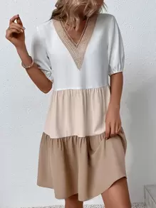 Breezaya Đầm Viên lá sen Khối Màu Giải trí - Nhiều màu - Xem 5