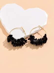 1 对时尚彩色织物花环耳环，简约复古风格，适合日常佩戴 - 黑色 - 查看 3