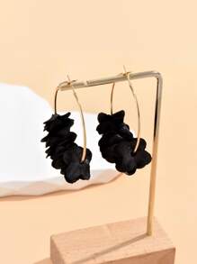 1 对时尚彩色织物花环耳环，简约复古风格，适合日常佩戴 - 黑色 - 查看 4
