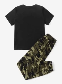 SHEIN Tween Girl Letter & Camo Print Tee & Pants