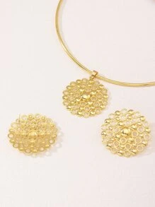 Hollow Out Round Charm Necklace & Stud Earrings