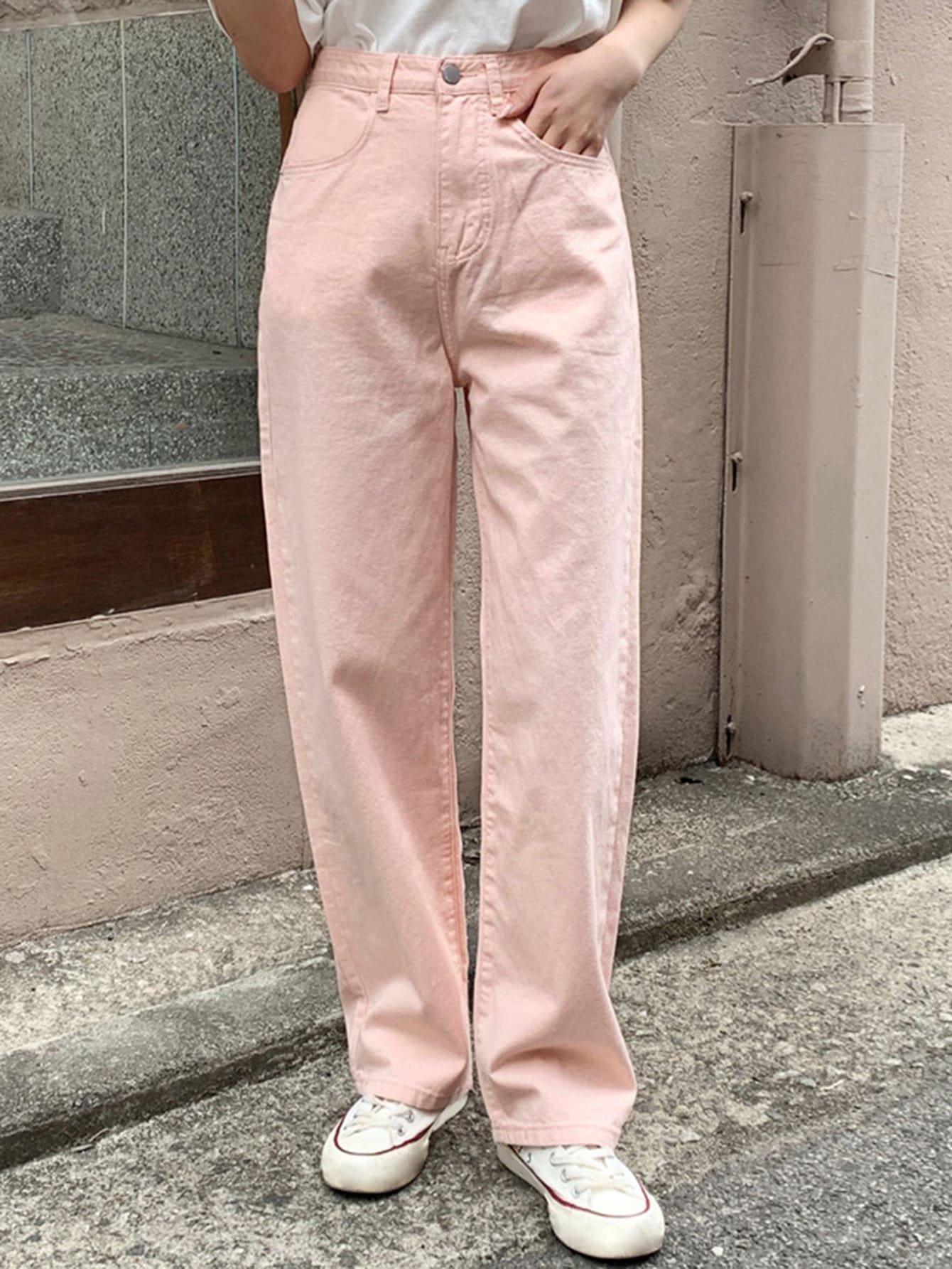 DAZY Eo cao Quần chân thẳng - Màu Hồng baby - Xem 1