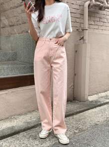 DAZY Eo cao Quần chân thẳng - Màu Hồng baby - Xem 5