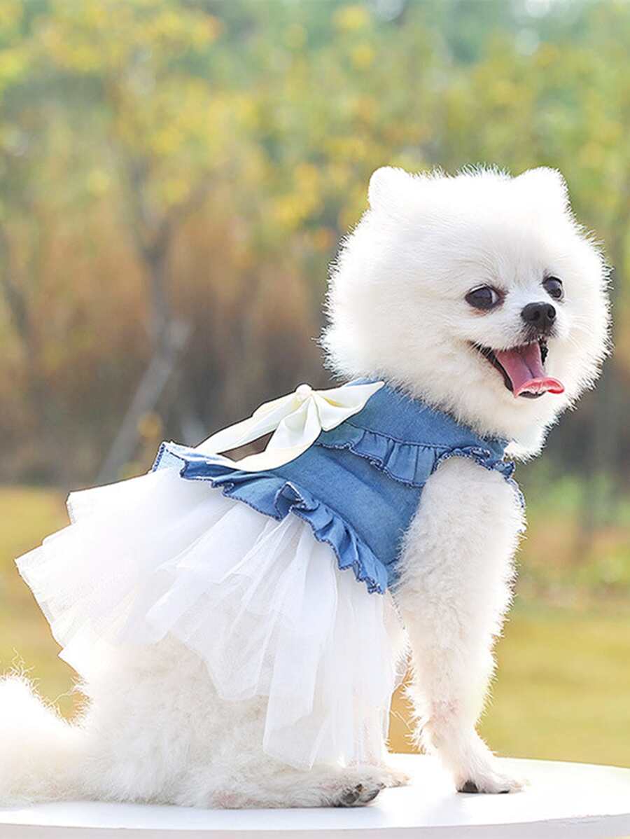 1入組蝴蝶結裝飾寵物洋裝 - 彩色 - 查看 1