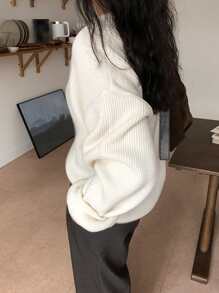 DAZY 罗纹针织落肩毛衣，秋装 - 白色 - 查看 4