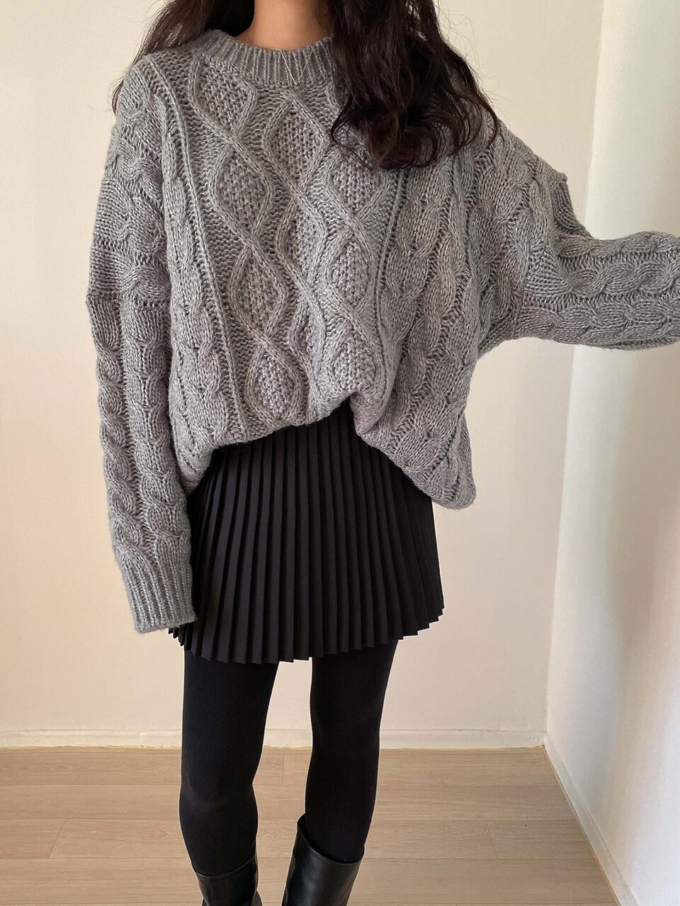 Cable Knit Drop Shoulder Sweater