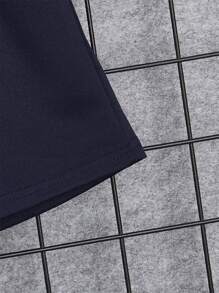 SHEIN Young Boy Letter Patched Detail Hooded Tank Top & Drawstring Waist Shorts - Navy Blue - View 4