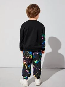 SHEIN Chàng trai trẻ Phản chiếu In Splash Ink Bộ áo chui đầu & quần thể thao - Nhiều màu - Xem 2