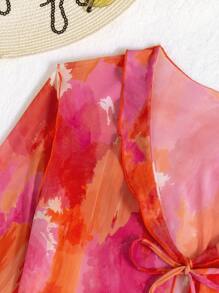 SHEIN Swim Vcay 紮染網紗和服罩衫 - 彩色 - 查看 4