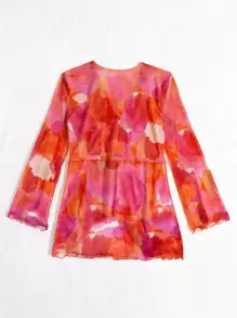 SHEIN Swim Vcay 紮染網紗和服罩衫 - 彩色 - 查看 5