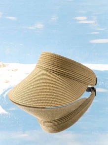 1頂女士可調節扣環純色草帽,戶外防曬休閒帽,適用於春秋旅行、海灘度假,男士y2k風格青年帽波西米亞風 - 卡其色 - 查看 1