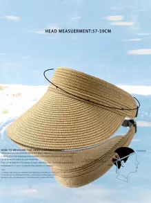 1頂女士可調節扣環純色草帽,戶外防曬休閒帽,適用於春秋旅行、海灘度假,男士y2k風格青年帽波西米亞風 - 卡其色 - 查看 4