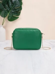 Women's Fashionable Simple Solid Color V-Pattern Zipper Chain Square Handbag