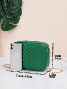 Women's Fashionable Simple Solid Color V-Pattern Zipper Chain Square Handbag