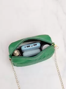 Women's Fashionable Simple Solid Color V-Pattern Zipper Chain Square Handbag