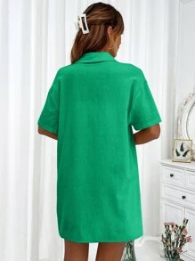 SHEIN LUNE Bộ đồ hai mảnh nữ Dây kéo Nút phía trước màu trơn Giải trí - màu xanh lá - Xem 3
