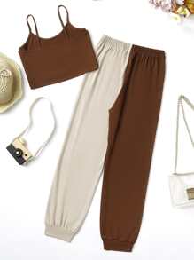 Girls Butterfly & Letter Graphic Cami Top & Two Tone Joggers - Multicolor - View 2