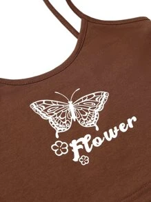 Girls Butterfly & Letter Graphic Cami Top & Two Tone Joggers - Multicolor - View 4