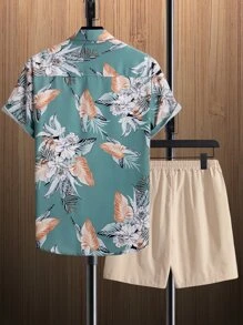 Manfinity Men Tropical Print Shirt & Drawstring Waist Shorts - Multicolor - View 2