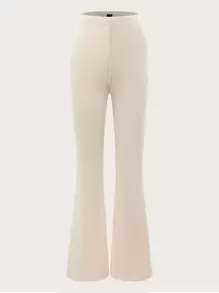 SHEIN EZwear 高腰喇叭褲 - 米色 - 查看 1