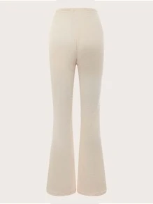 SHEIN EZwear 高腰喇叭褲 - 米色 - 查看 2