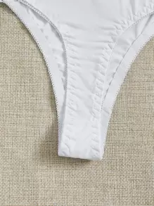 Women's White High Stretch Fabric Thong With Contrast Lace Detail Casual Panties - White - View 4