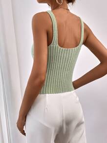 Solid Ribbed Knit Top - Mint Green - View 2