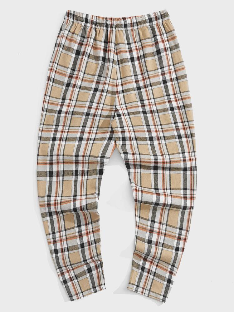 GENTILAND Hombres Pantalones de cintura con cordón con bolsillo oblicuo de cuadros - Multicolor - Añade 2