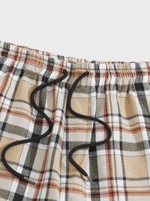 GENTILAND Men Drawstring Waist Slant Pocket Plaid Trousers - Multicolor - View 4