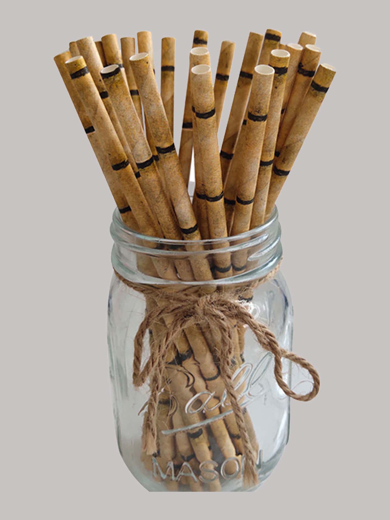 25入組竹子圖案一次性紙吸管 - 棕色 - 查看 1