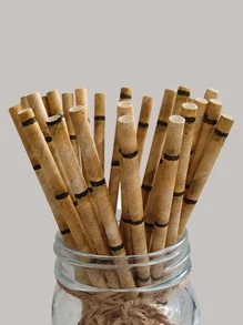 25入組竹子圖案一次性紙吸管 - 棕色 - 查看 2