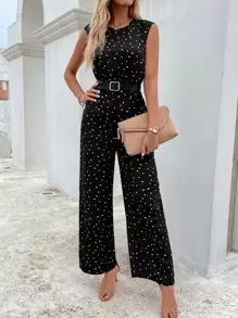 SHEIN Clasi Confetti Heart Print Sleeveless Jumpsuit Without Belt