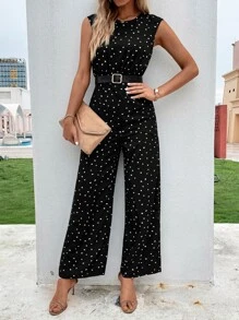 SHEIN Clasi Confetti Heart Print Sleeveless Jumpsuit Without Belt